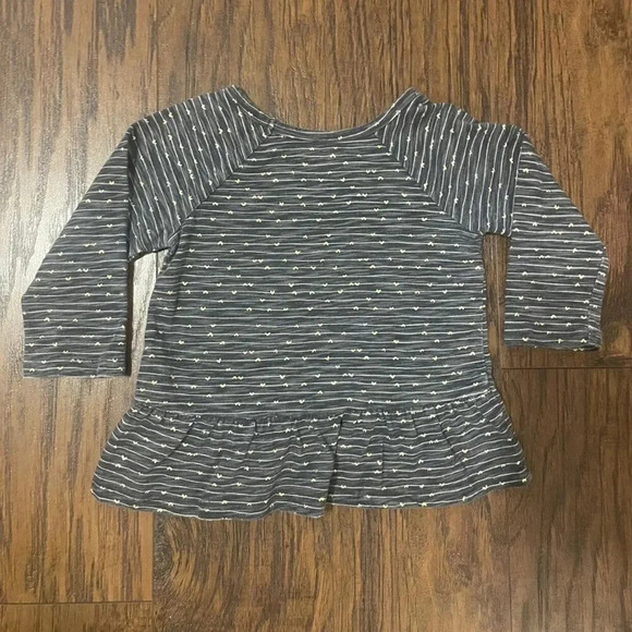 9M Jumping Beans Long Sleeve Gray Top With Gold Stripes & Hearts - Picture 2 of 3
